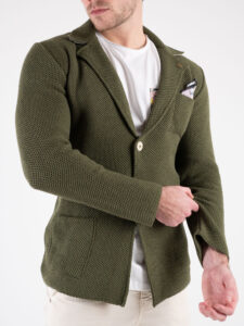 V2 Giacca monopetto leggera occhio di pernice con pochette GUOPE Militare (3)