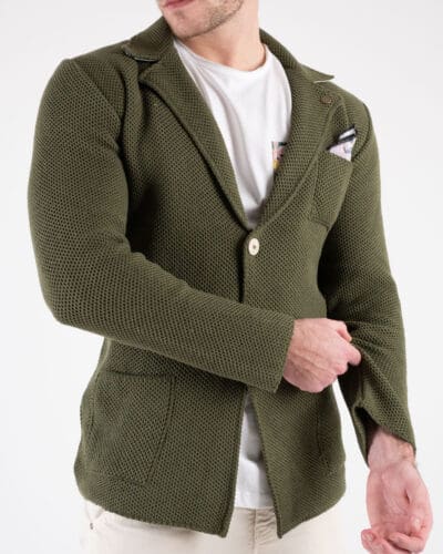 V2 Giacca monopetto leggera occhio di pernice con pochette GUOPE Militare 3 Best Seller