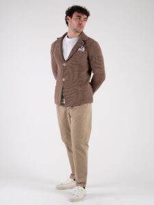 V2 Giacca monopetto leggera occhio di pernice con pochette GUOPE Moro (2)