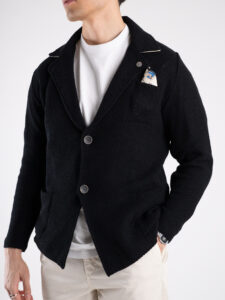 V2 Giacca monopetto leggera occhio di pernice con pochette GUOPE Nero (5)