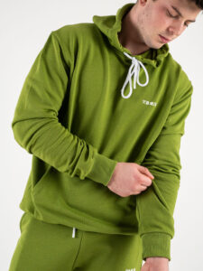 BERNA Felpa in cotone garzato con cappuccio 243228 Verde Olio (2)