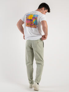 BERNA Pantalone cropped morbido con pinces in cotone leggero 243404 Salvia