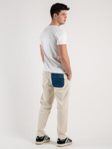 BERNA Pantalone morbido in cotone con pences e inserti in jeans 243435 Panna (1)