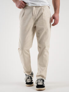 BERNA Pantalone morbido in cotone con pences e inserti in jeans 243435 Panna (2)