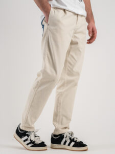 BERNA Pantalone morbido in cotone con pences e inserti in jeans 243435 Panna (5)