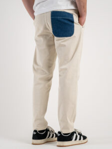 BERNA Pantalone morbido in cotone con pences e inserti in jeans 243435 Panna (6)