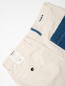 BERNA Pantalone morbido in cotone con pences e inserti in jeans 243435 Panna (7)