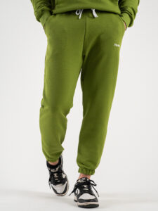 BERNA Pantalone tuta in cotone garzato 243226 Verde Olio (2)