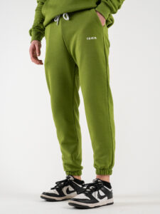 BERNA Pantalone tuta in cotone garzato 243226 Verde Olio (3)