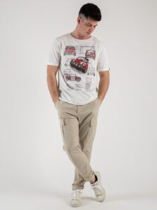 BERNA T-shirt in cotone con stampa frontale automobile rossa 243287 Panna (2)