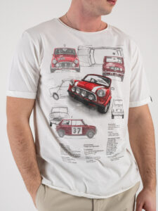 BERNA T-shirt in cotone con stampa frontale automobile rossa 243287 Panna (3)