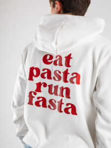 CHOOSE Hoodie | Eat pasta Run fasta White1