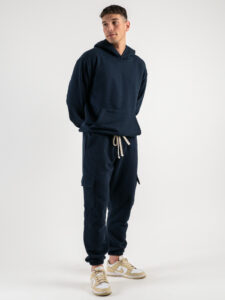 Completo tuta in cotone con felpa cappuccio + pantalone con tasconi KANYE Est. Blu (2)