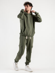 Completo tuta in cotone con felpa cappuccio + pantalone con tasconi KANYE Est. Dark Green (2)