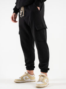 Completo tuta in cotone con felpa cappuccio + pantalone con tasconi KANYE Est. Nero (6)