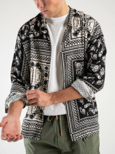 ESTASI Camicia coreana viscosa in fantasia CESENA Panna:Nera4