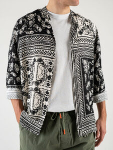 ESTASI Camicia coreana viscosa in fantasia CESENA Panna:Nera5