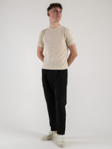 ESTASI Pantalone chino leggero e morbido con elastico e bottone in vita BARCELLONA EST Nero (7)