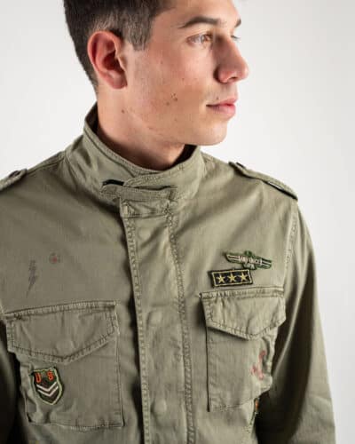 GIANNI LUPO Giacchetta sahariana leggera sportiva con tasche e patch militari GL300R Verde2210 GIANNI LUPO GIANNI LUPO Giacchetta sahariana leggera sportiva con tasche e patch militari GL300R Verde
