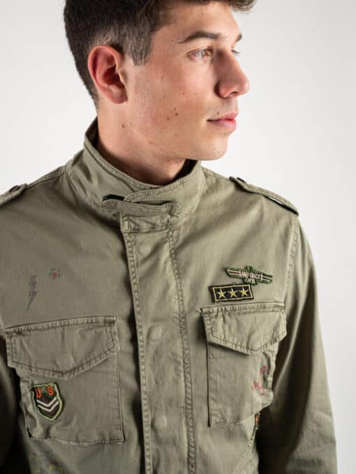 GIANNI LUPO Giacchetta sahariana leggera sportiva con tasche e patch militari GL300R Verde - immagine 6