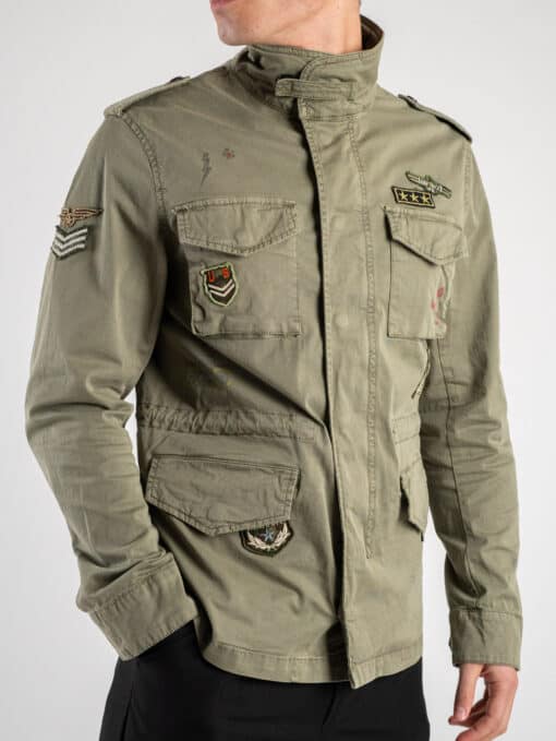 GIANNI LUPO Giacchetta sahariana leggera sportiva con tasche e patch militari GL300R Verde