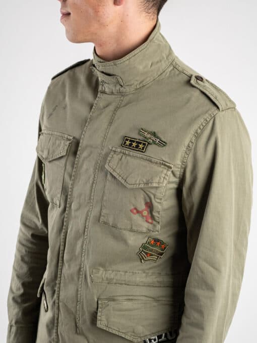 GIANNI LUPO Giacchetta sahariana leggera sportiva con tasche e patch militari GL300R Verde - immagine 4