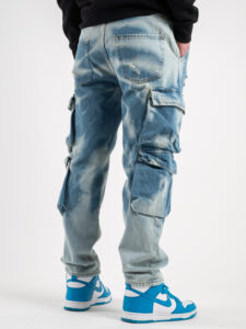 Jeans camouflage con tasconi laterali e rotture BICE Azzurro (5)