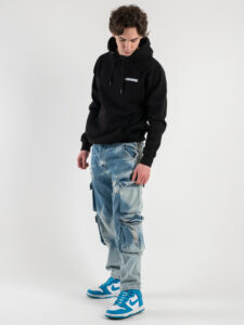 Jeans camouflage con tasconi laterali e rotture BICE Azzurro (6)