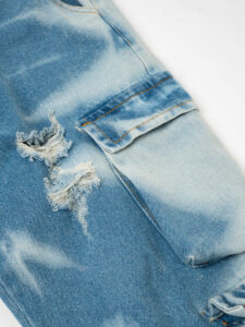 Jeans camouflage con tasconi laterali e rotture BICE Azzurro (9)