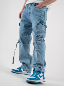 Jeans con lacci e tasconi laterali ZARA Azzurro (2)