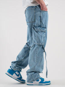 Jeans con lacci e tasconi laterali ZARA Azzurro (4)