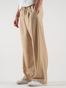 Pantalone leggero gamba ampia con coulisse in vita 815 Beige (2)