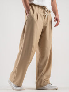 Pantalone leggero gamba ampia con coulisse in vita 815 Beige (3)