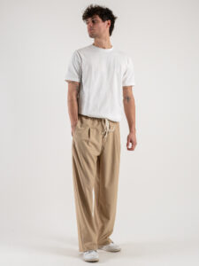 Pantalone leggero gamba ampia con coulisse in vita 815 Beige (6)