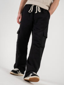 Pantalone tuta in cotone leggero gamba ampia con tasconi P57 Nero (2)