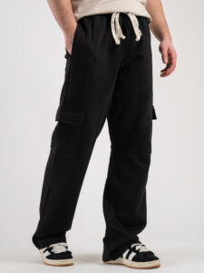 Pantalone tuta in cotone leggero gamba ampia con tasconi P57 Nero (3)
