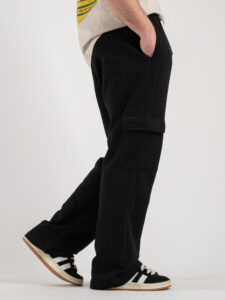 Pantalone tuta in cotone leggero gamba ampia con tasconi P57 Nero (4)