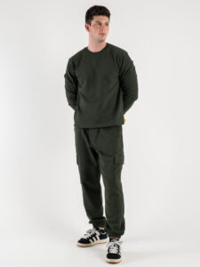 SUPERCULTURE Pantalone tuta leggero con polsini e tasconi laterali POSER Verde Militare