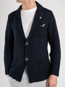 V2 Giacca monopetto leggera occhio di pernice con pochette GUOPE Blu1