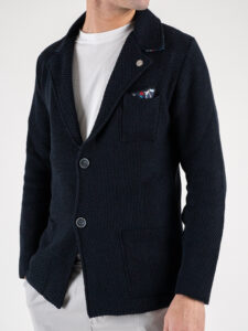 V2 Giacca monopetto leggera occhio di pernice con pochette GUOPE Blu3