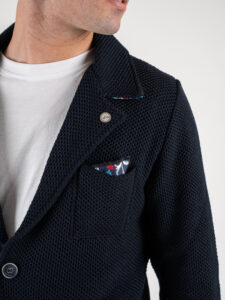 V2 Giacca monopetto leggera occhio di pernice con pochette GUOPE Blu4