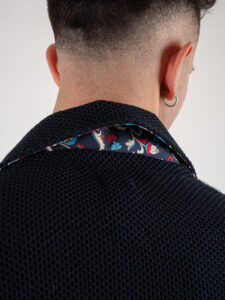 V2 Giacca monopetto leggera occhio di pernice con pochette GUOPE Blu6