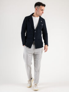 V2 Giacca monopetto leggera occhio di pernice con pochette GUOPE Blu7
