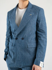 ALTATENSIONE Giacca da abito doppiopetto rigata COMPANY Blu (2)