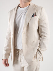 BERNA Abito in misto lino con Giacca monopetto + Pantalone con coulisse 243408 Naturale (3)