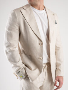 BERNA Abito in misto lino con Giacca monopetto + Pantalone con coulisse 243408 Naturale (5)