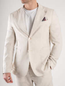 BERNA Abito in misto lino con Giacca monopetto + Pantalone con coulisse 243408 Naturale (6)