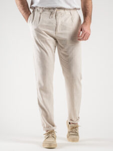 BERNA Abito in misto lino con Giacca monopetto + Pantalone con coulisse 243408 Naturale (7)