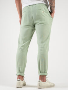 BERNA Abito in misto lino con Giacca monopetto + Pantalone con coulisse 243408 Verde Mela (1)