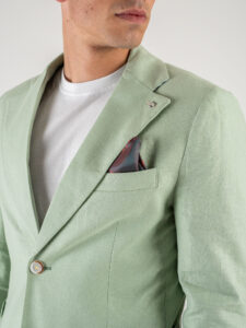BERNA Abito in misto lino con Giacca monopetto + Pantalone con coulisse 243408 Verde Mela (4)